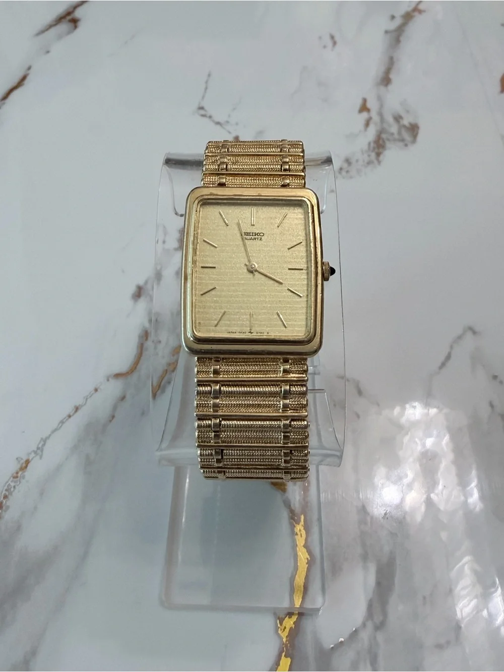 1995 Vintage Seiko Men's Gold-Tone Tank Watch w/Ladder Bracelet - 7430 Quartz